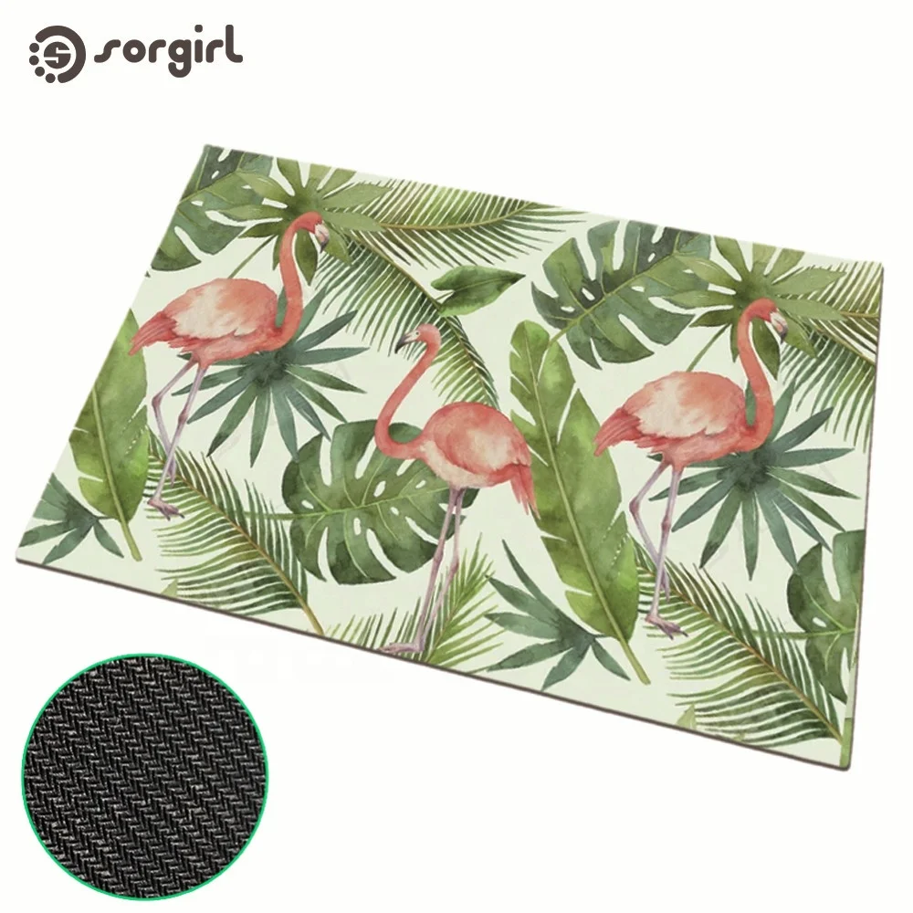 Green leaf green plant coco coir door mat custom printed support sublimation transfer white non-woven fabric natural rubber mat