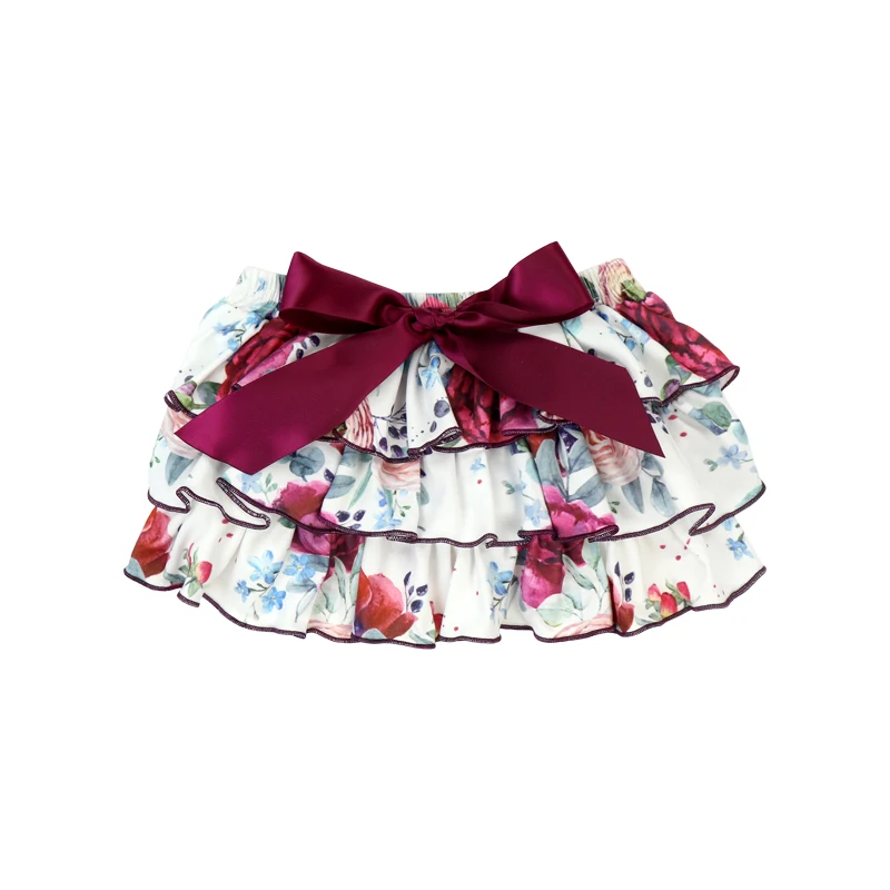 Boutique Baby Skirt Three Ruffle Big Bow Cute Shorts with Floral Prints Dress
