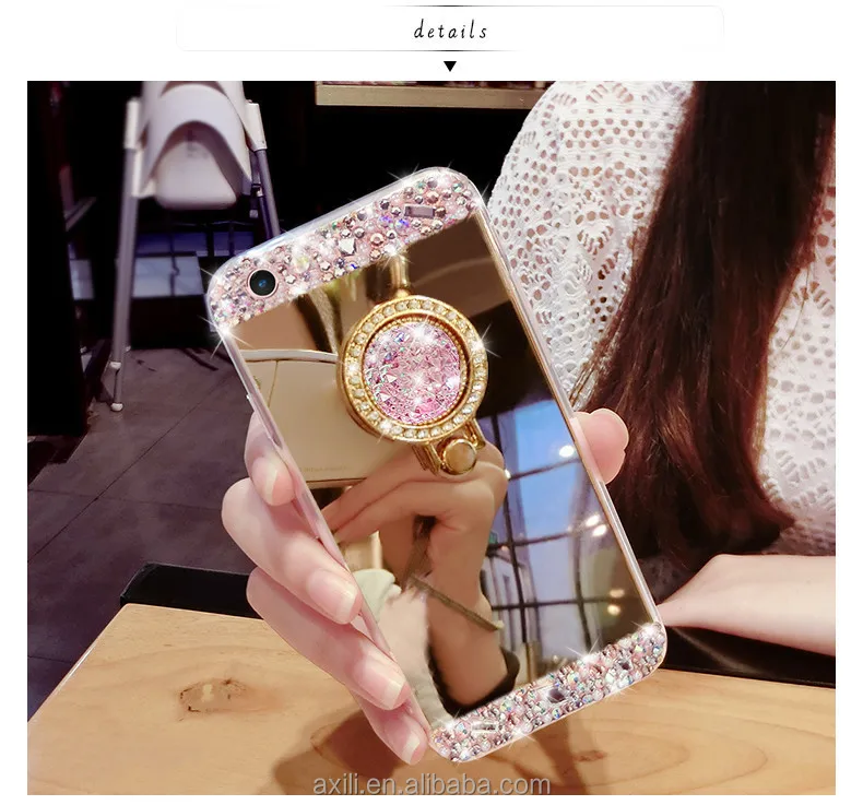 
Mirror Electroplating Soft TPU Girls Bling diamond Metal Ring Stand Cases For iphone 7 7plus 6 6S Plus se 5s 5 phone case 