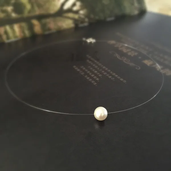 Fashion Transparent Invisible Fishing Line Simulated Pearl Ball Pendant Choker Necklace 12mm For Women Girl Jewelry