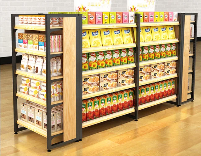 Adjustable Store Gondola Wooden Style Supermarket Shelves