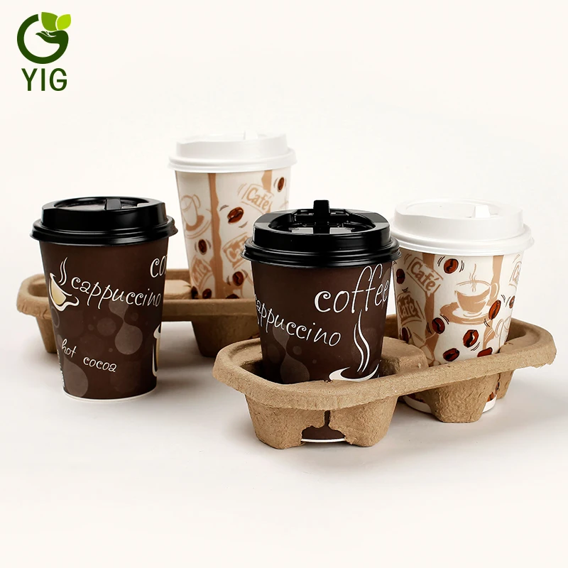 
Hot Sale Cheap Disposable Biodegradable Take Away Paper Coffee Tea Cup for Hot Drinks Carrier Holder Tray 
