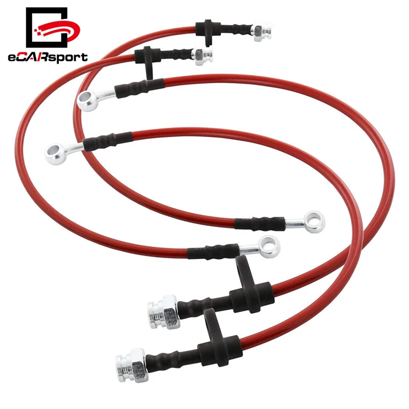 Тормозной шланг для Honda for Civic EK EJ EM 96-00, передняя и задняя красная оплетка из нержавеющей стали, черная заглушка, маслопровод, шланг