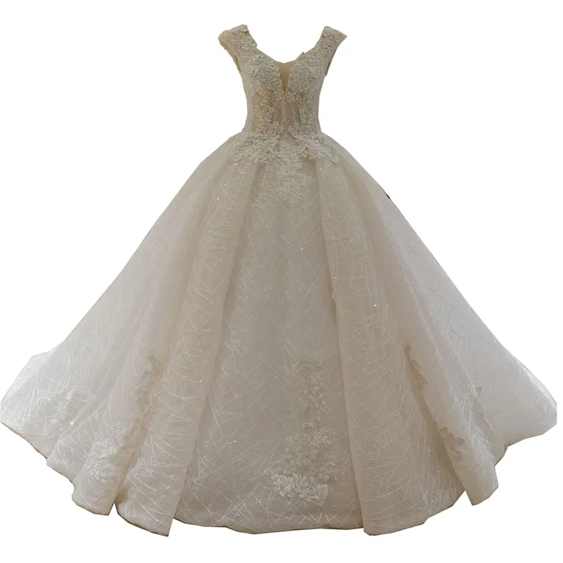 Chinese Import Luxury Ball Gown Beaded Lace Wedding Dress