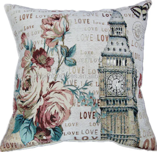 Pink rose custom tapestry jacquard decorative cushion cover pillow case