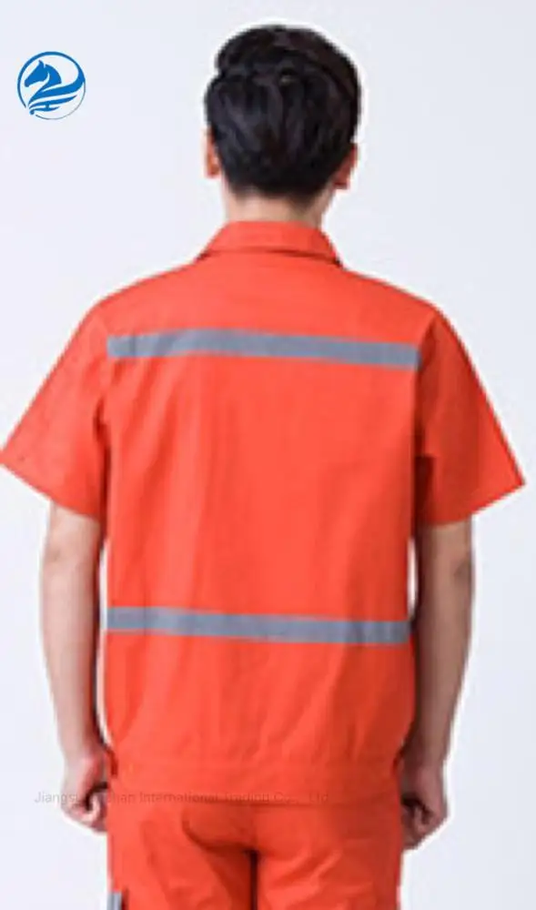 
orange short sleeve breathable outdoor road TC reflective safety work uniforms 