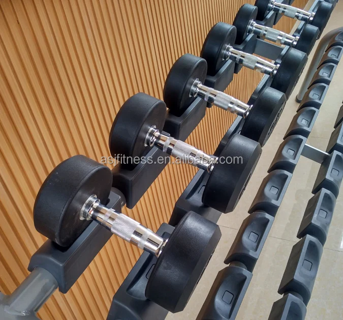 Factory Direct Sale Commercial Gym Dumbbell Set 50kg Rubber Round Dumbbell