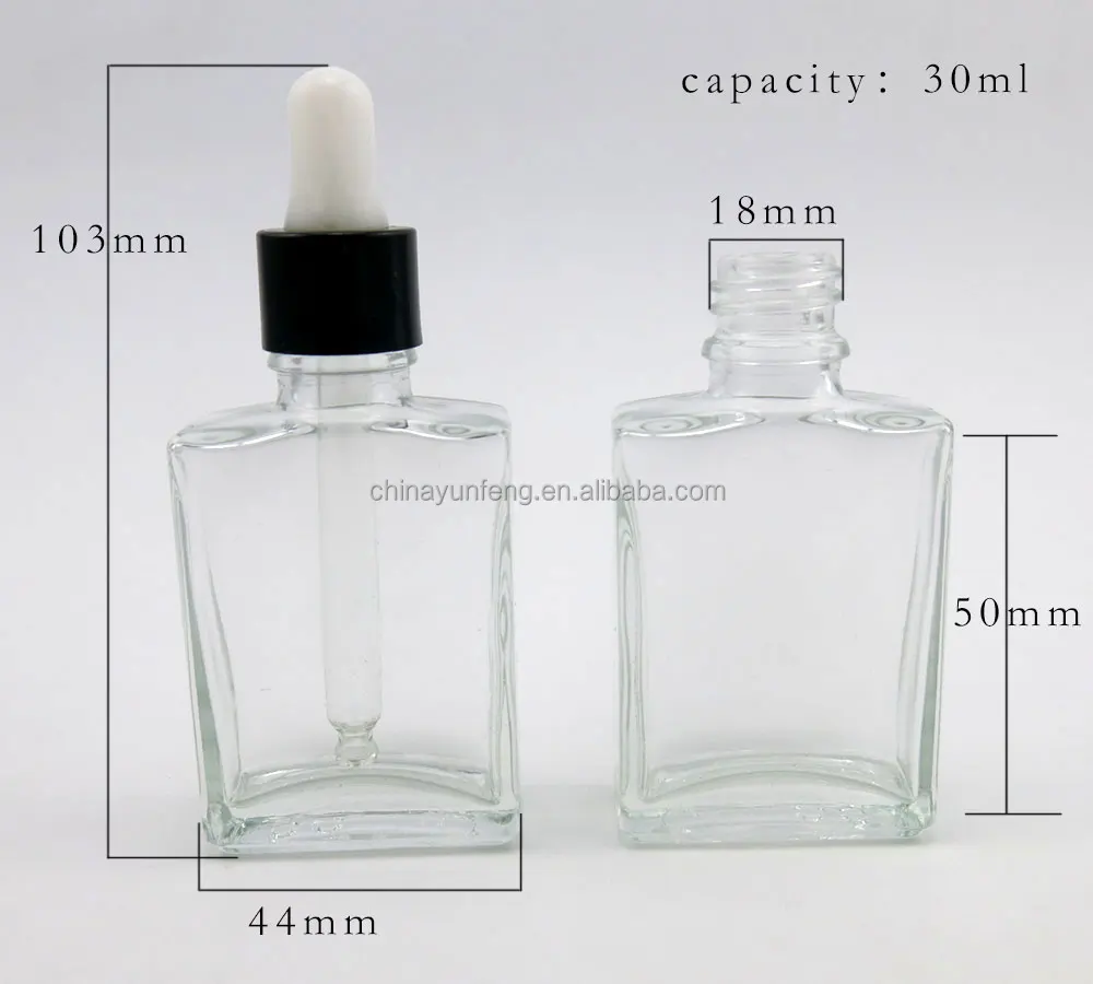 30ML clear square glass dropper bottle, 1 oz crystal essential oil dropper bottle with good quality
