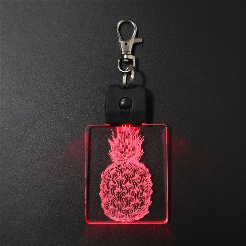 Wholesale Custom Logo Fruit Design Fruit Ananas Pineapple Acrylic Keychain Color Change Led Keyring Keyholder