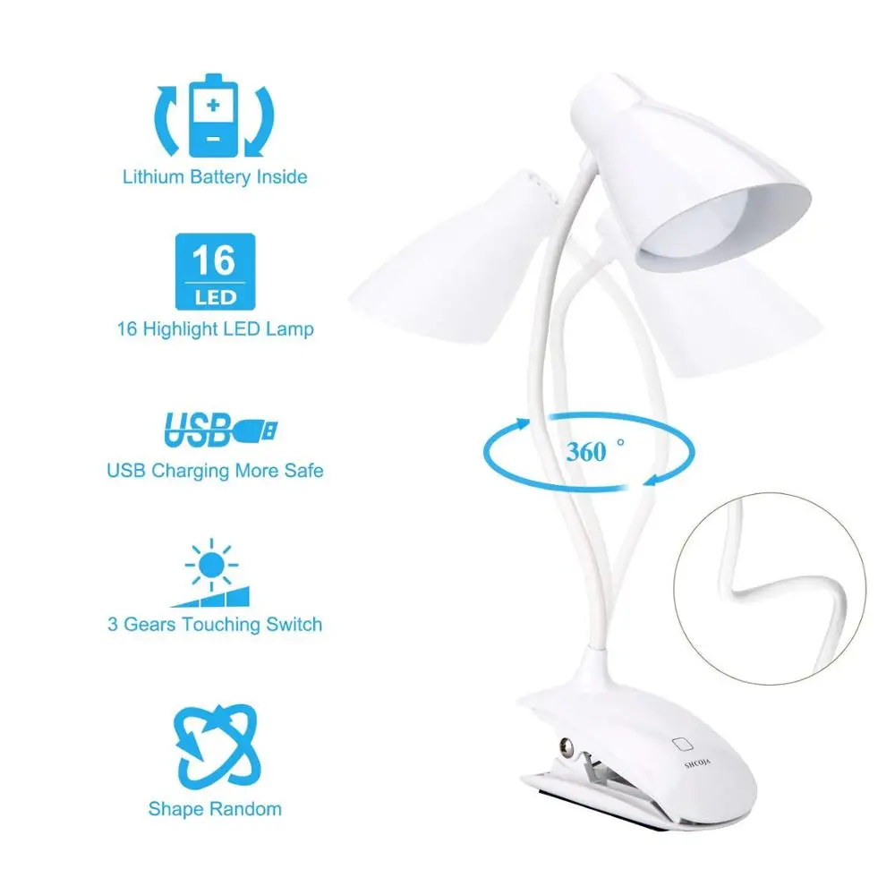 
Modern Cordless Gooseneck LED Desk Reading Lamp 3-Level Dimmable Cute Table Light Eye Protection Lighting 