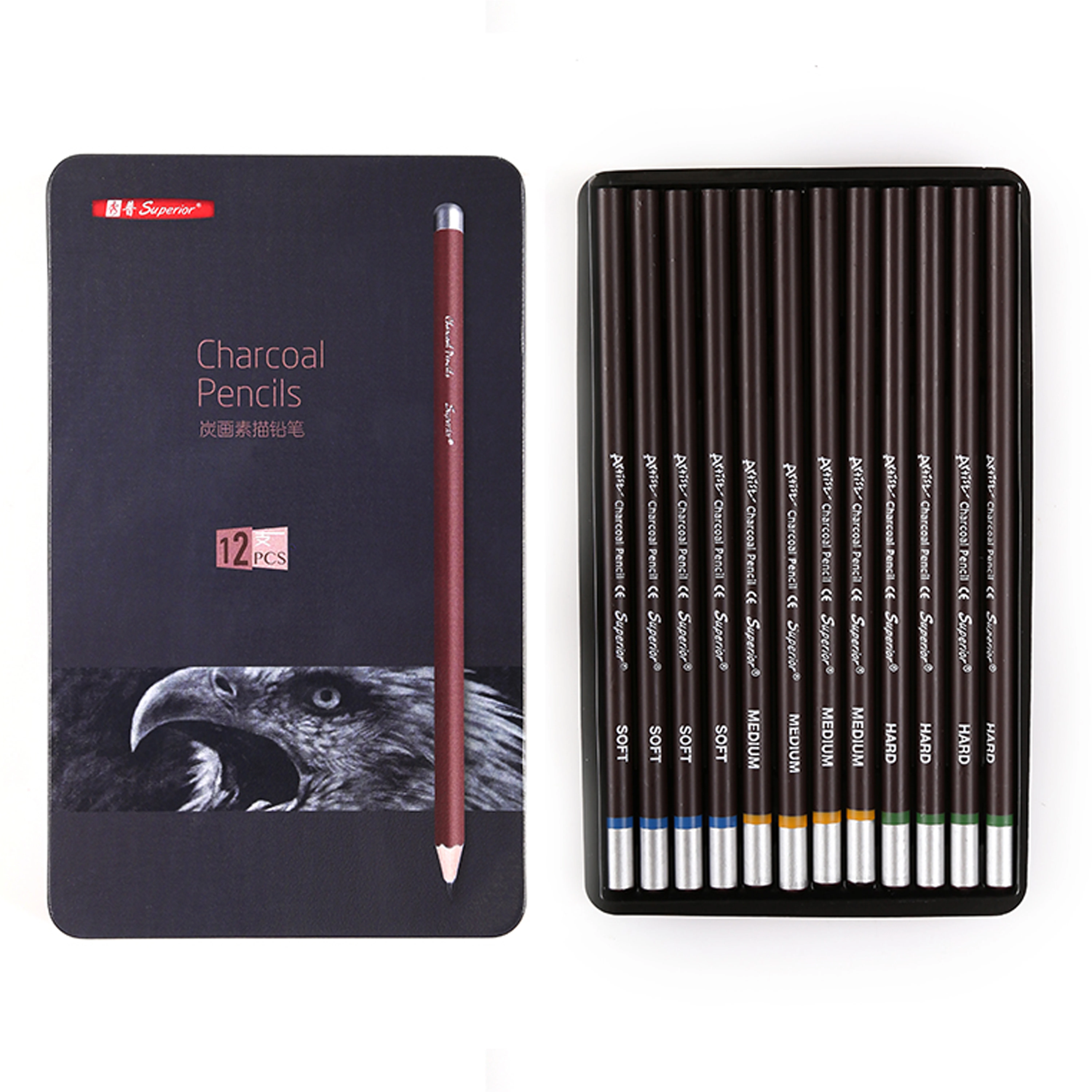 Превосходное 12 шт Профессиональный Жесткий средней мягкости угля эскиза карандаши для рисования набор для Artl Стандартный Карандаш для рукоделия