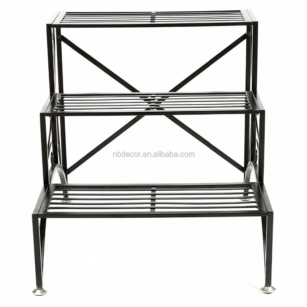 Factory Directly 3 Tier Planter Rack, Step Style Folding Plant Pot Shelf Stand, Black