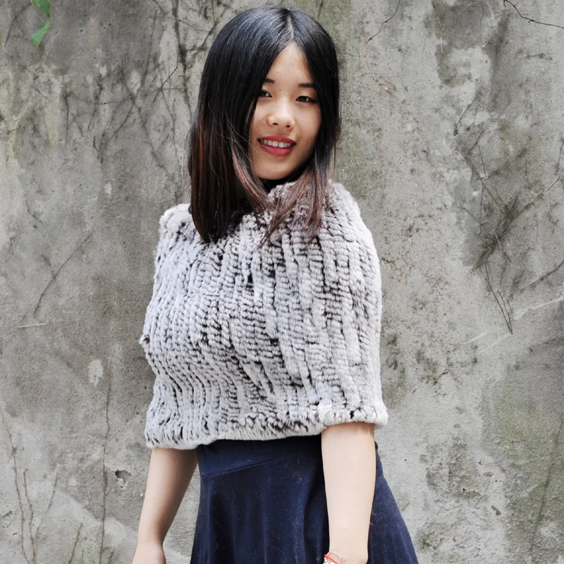 CX-B-76H Luxuriant In Design Woven Scarf And Bridal Stole Rex Rabbit Fur Shawl