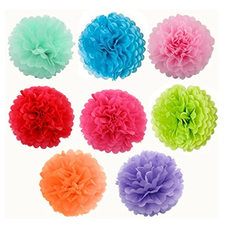 Happy Birthday Decorations Banner With Tissue Pom Poms For Rainbow Birthday Party Supplies