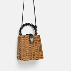 2022 Brand Designer bead hand-woven straw bag women small Tote Bags for Summer Beaded Handle Bag for Girl