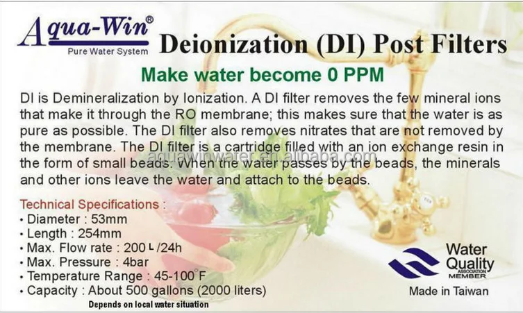 Deionization (DI) Post Water Filter Cartridge
