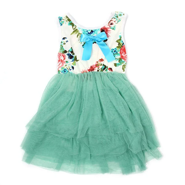 Sweet Child Toddler Csual Bowknot Sleeveless font b Dress b font Kids Girl Layered Floral Crew