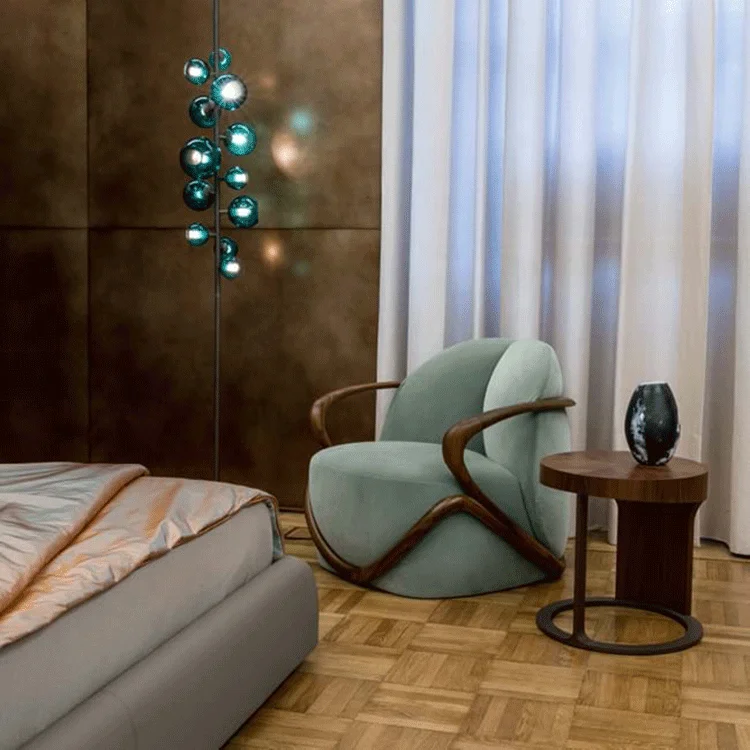 Italy Milan latest design  armchair in walnut wood covered with leather or fabric