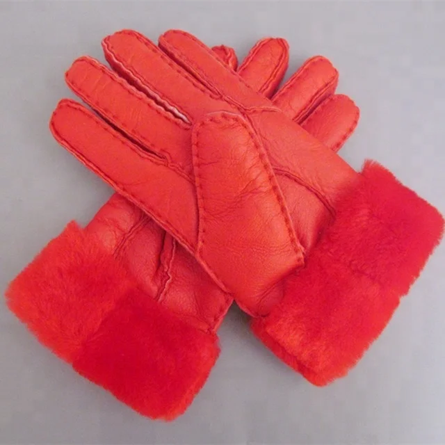 Genuine Fur Gloves Women Sheepskin Mittens Real Fur Sheep Leather Gloves Winter Solid Warm True Sheepskin Gloves for Women Gifts