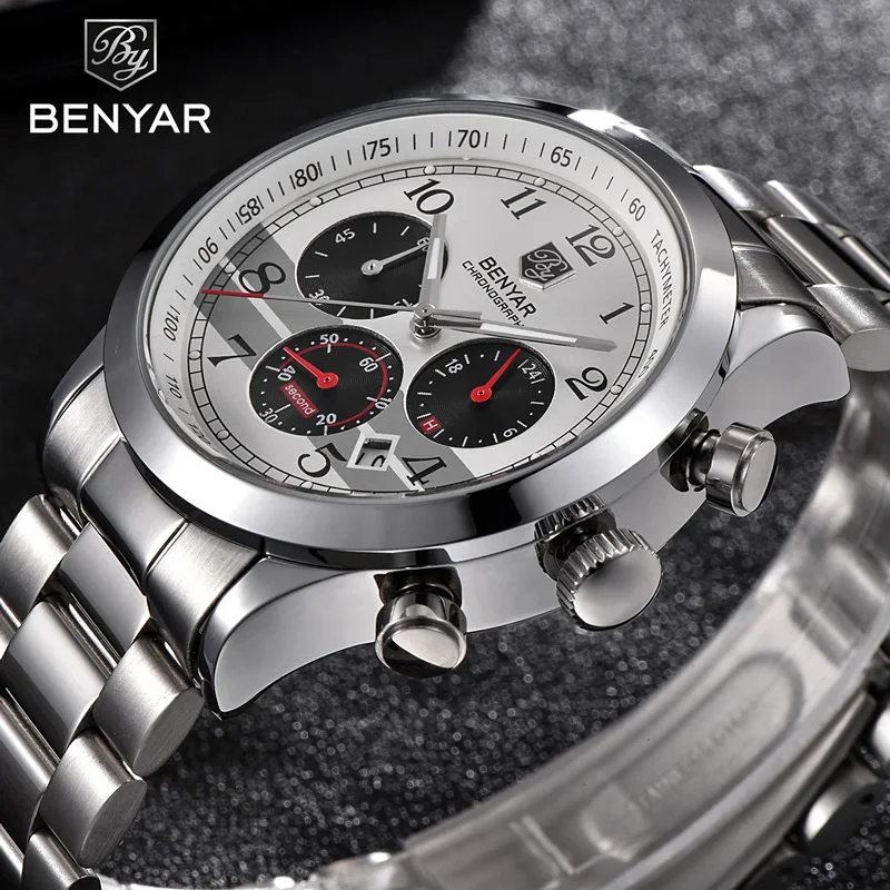 
Benyar Men Watches Top Brand Luxury Chronograph Sport Male Clock Stainless Steel Military Army Wristwatch Relogio Masculino 5107 