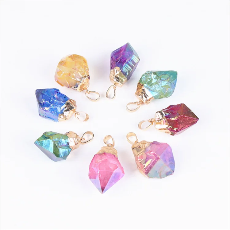 Wholesale Crystal Aura Point Stone Pendant Gold Plated Faceted Crystal Point Aura Quartz Pendant