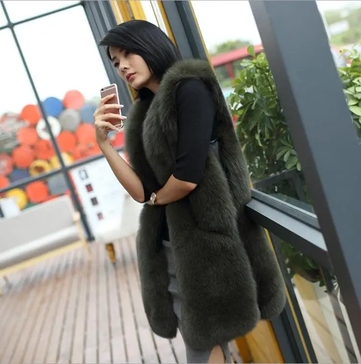STABILE New Fashion Long Style Vest Warm Women Fox Coat High-Grade Faux Fur Vest