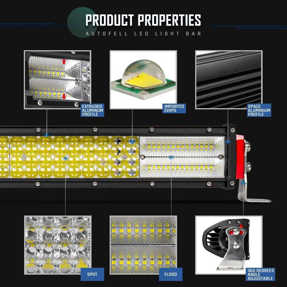 2019 E-Mark 30000 Lumen 50 inch Curved 4 Row 8D 12D 32 22INCH LED Car Off Road LED Light Bar for Truck Driving
