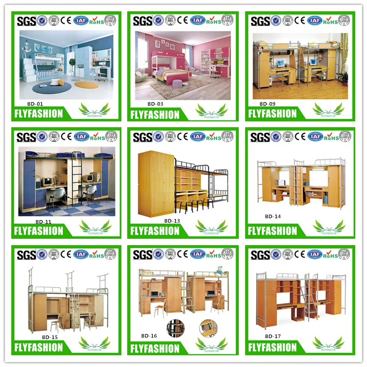 Used hostel furniture bunk beds with metal frame wooden cabinets and table on sale factory supply made in China