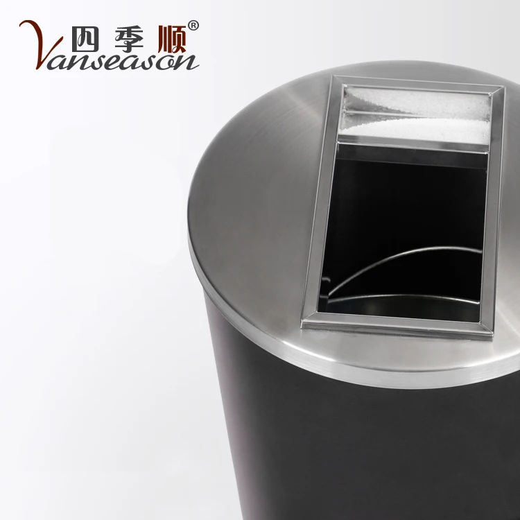 Stainless Steel Round Garbage Bin with Ashtray trash for hotel lobby usage