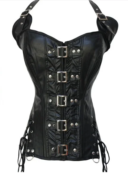 Instyles black leather steampunk corset OVER BUST CORSET