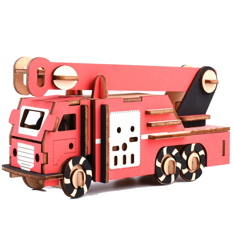 Red bus fire fruck model high-grade collectibles wooden kit good for thought training