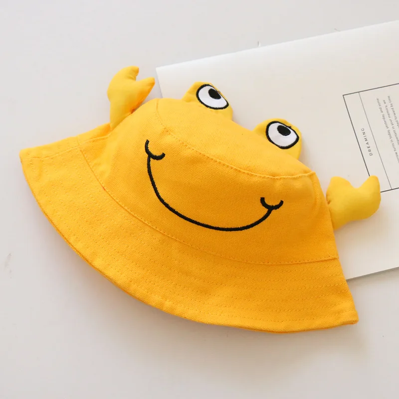 Fashion Cartoon Crab Sun Hats For Children Wholesale Kids Bucket Hats 100% Cotton