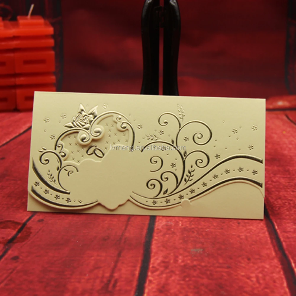 Wholesale custom low price simple wedding card/ Three fold pearl paper wedding greeting cards