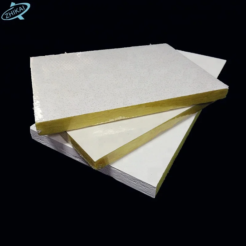 Fireproof and sound absorbing glass wool ceiling panel/ fiberglass acoustic ceiling board