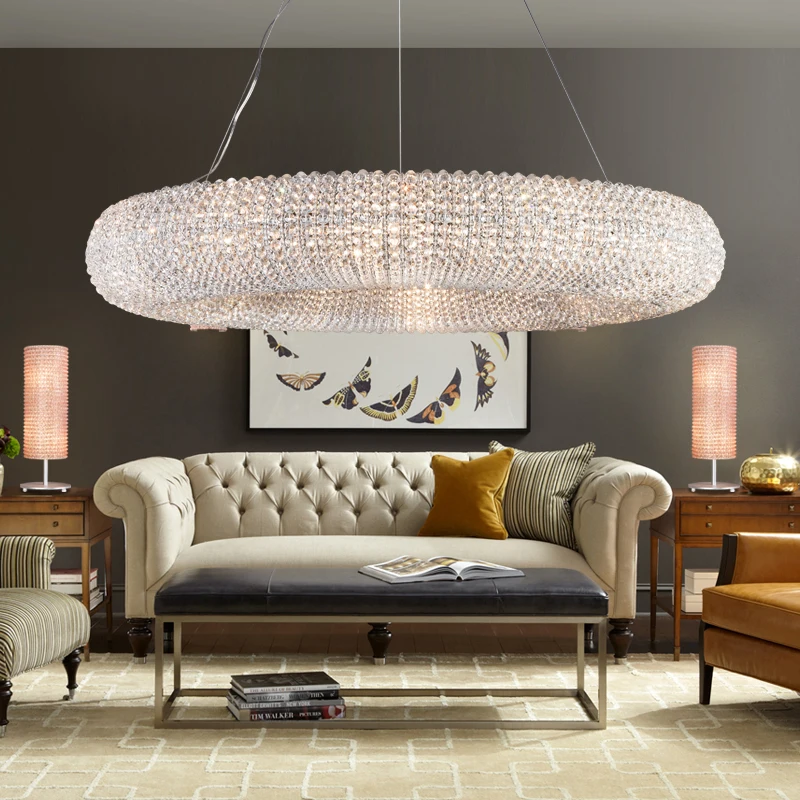New hot sale round luxury modern k9 crystal ceiling pendant chandelier light