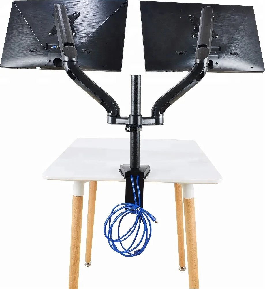 Dual Adjustable  Full Motion Monitor Mount Arm Stand With Gas Spring