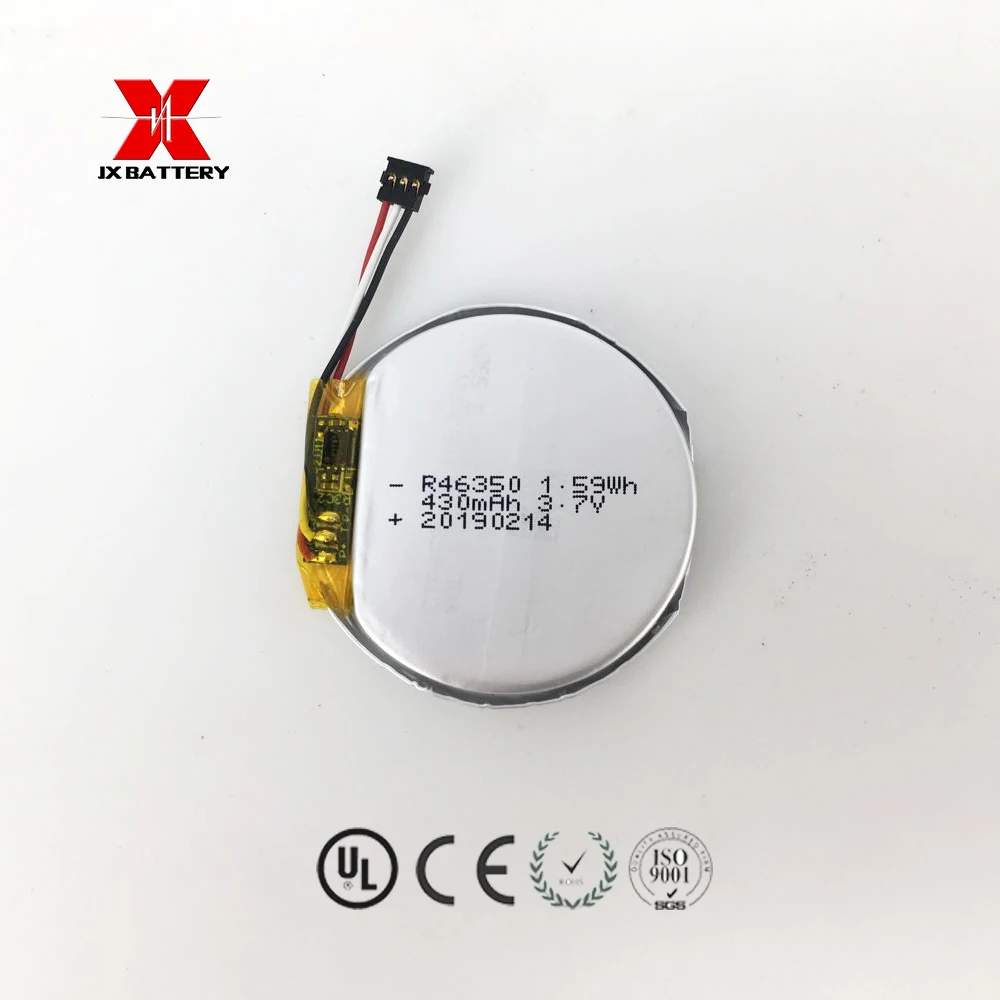 3.7v 350mAh smart watch battery 46350  small flat round lithium polymer battery for toys