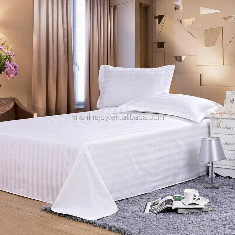 
Alibaba supplier King size 60s 330T white bed linen 100% cotton satin stripe plain hotel bed sheet 
