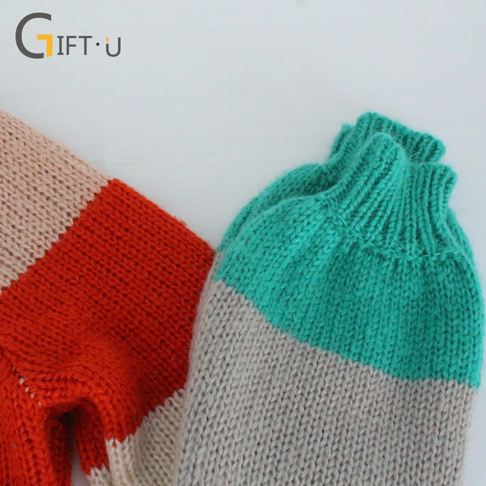 
Giftu 86040# Women Cute Stripe Knitted Sweaters Lantern Sleeve Pullover 