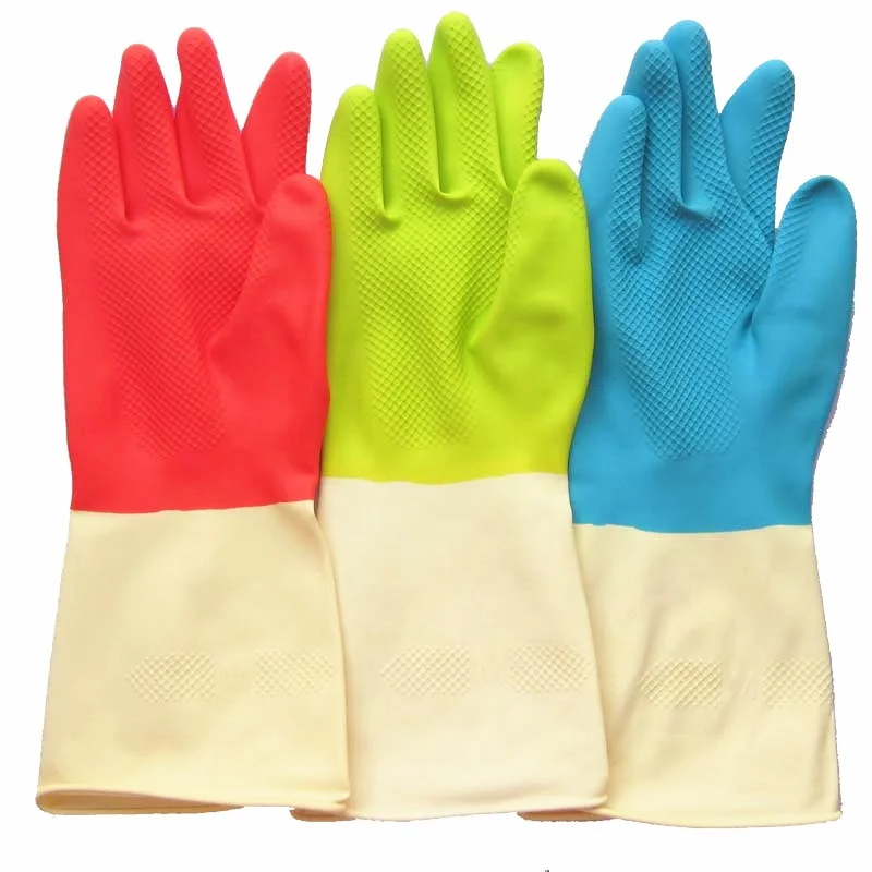 household custom logo  latex glove bicolor waterproof latex kitchen glove cleaning heat resistant food grade rubber glove