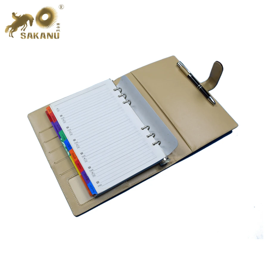 Custom A5 loose leaf notebook, metal 6 rings binder notebook leather