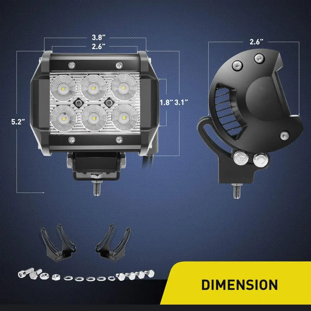 IP67 Waterproof Flood Beam LED Light Bar 4inch 18W for 4x4 Trucks Car ATV