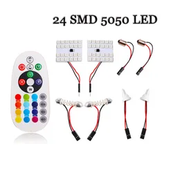 T10 RGB 5050 12 SMD 15 24 36 remote control Rgb car led panel interior Auto lights Reading Dome Festoon BA9S Adapter 12V