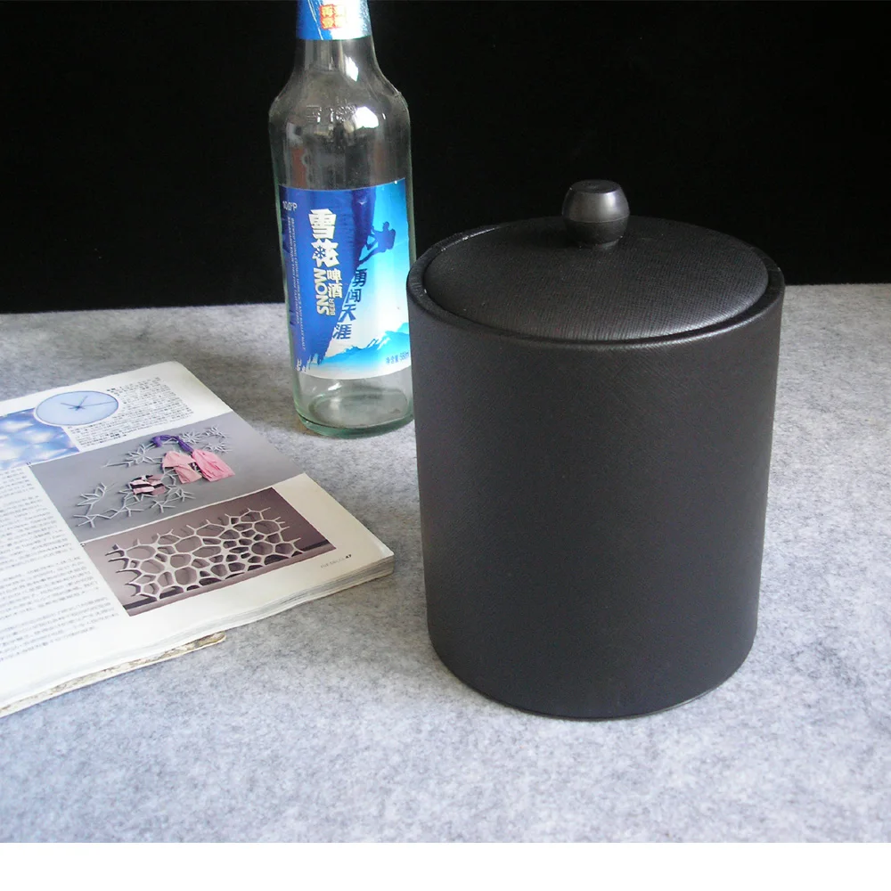 Custom hotel bar faux leather metal wine ice bucket with lid