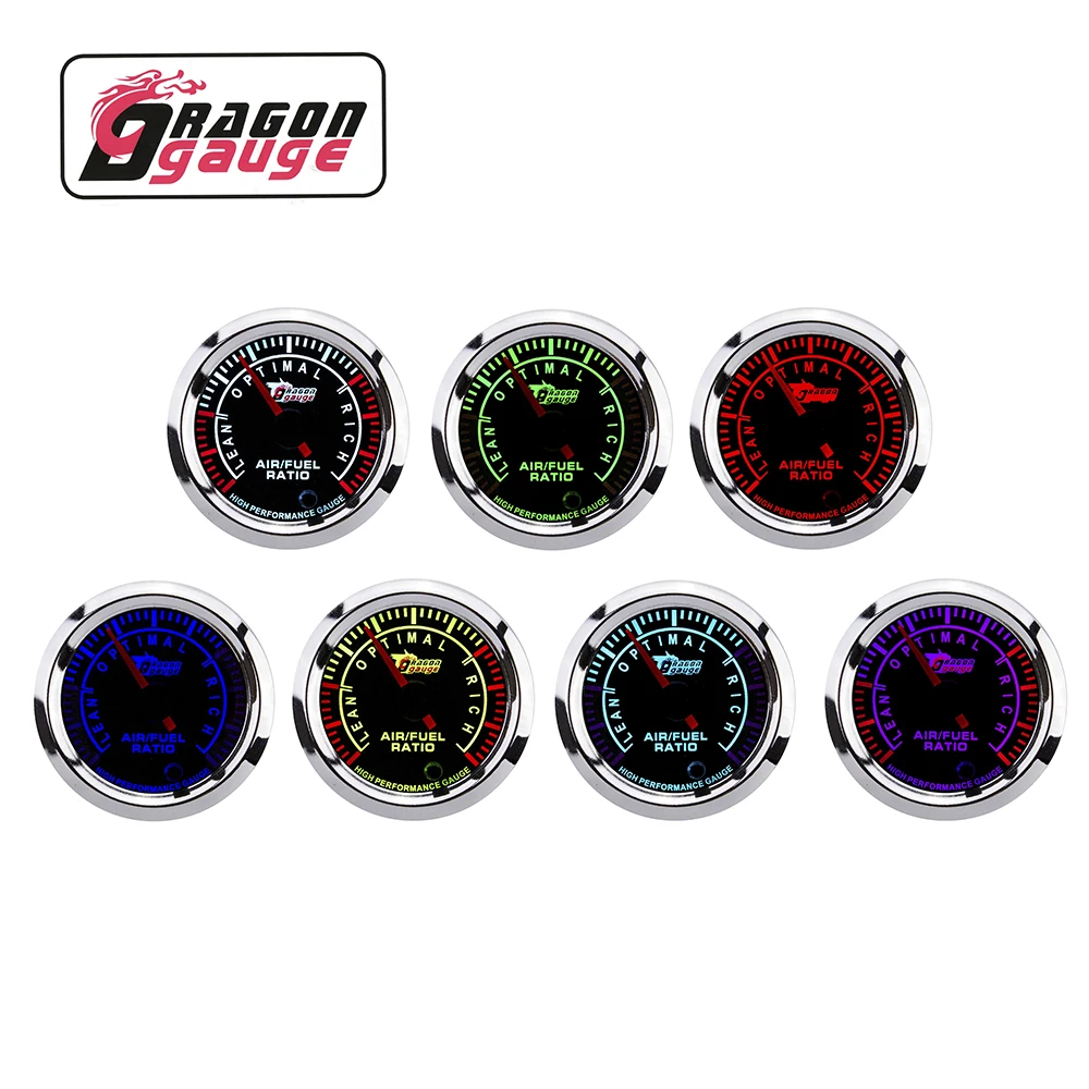 DRAGON GAUGE 52mm 7 color Pointer Stepper Motor 20:1~10:1 Narrow band Auto Air Fuel Ratio Gauge Meter for Car (5048)