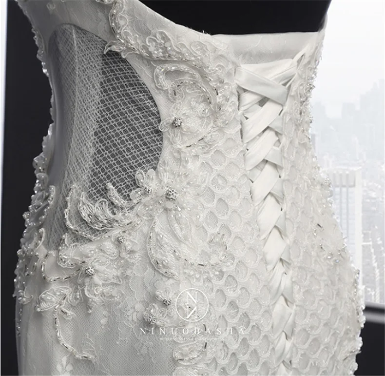 Spring New Luxury Lace  Backless Skinny Temperament Mermaid Wedding Dress Flower Bridal Gown