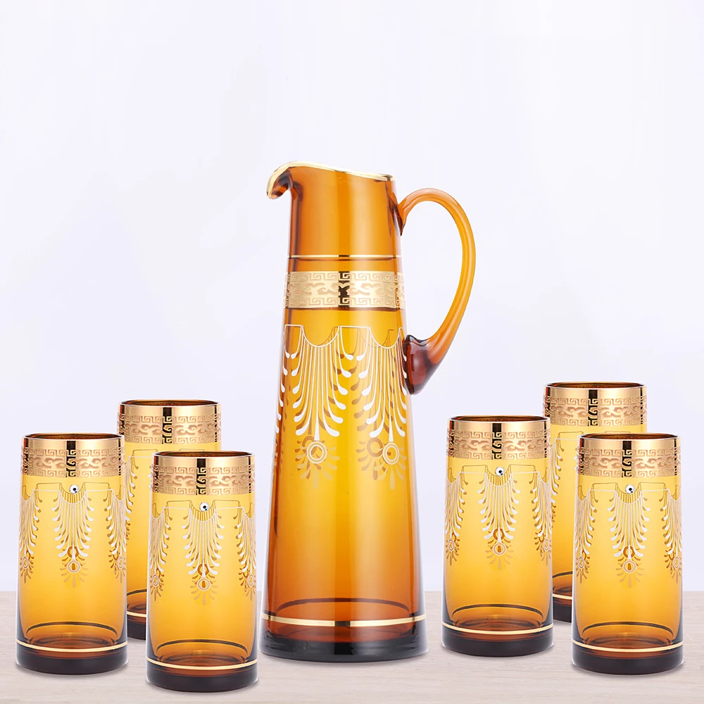 ready to ship water set with 1 jar and 6 cups from handmade water set manufacture with real gold decoration glassware
