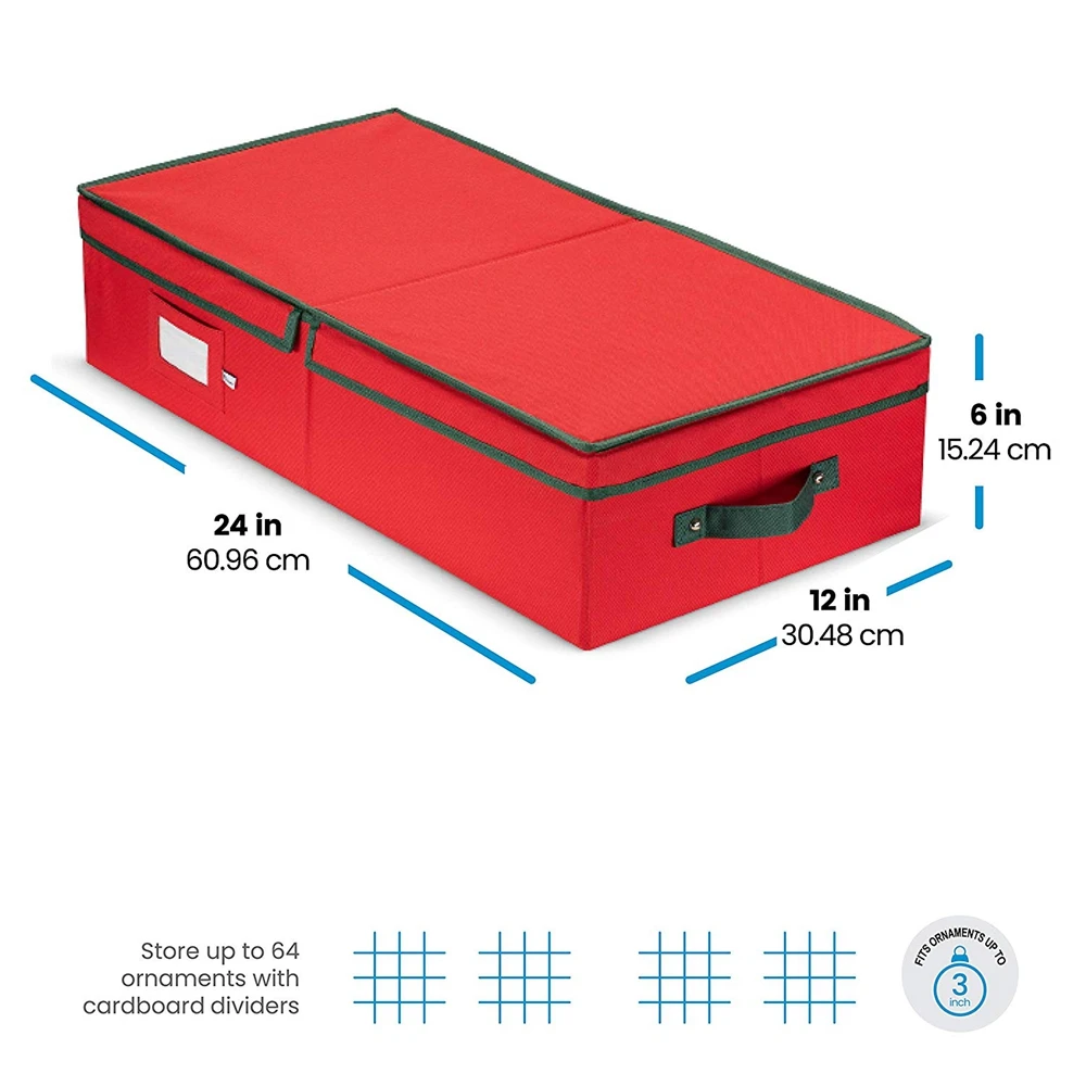 
Underbed Christmas Ornament Storage Box With Lide And Holiday Accessories Storage Container with 64 Dividers 