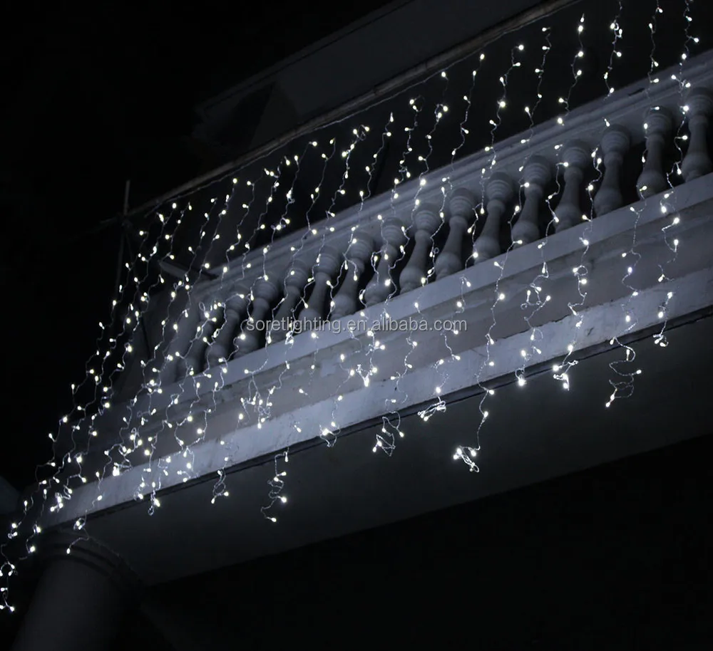 Белый кабель, синие светодиодные занавески на заказ, светодиодный светильник, настенное украшение, освещение «Водопад» в виде сосулек, рождественские огни