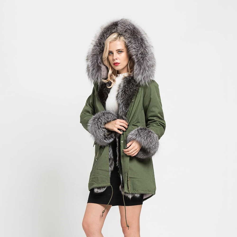 Rex Rabbit Lined Parka Winter Jacket Real Fur Parka Women With Fox Fur Collar Hooded